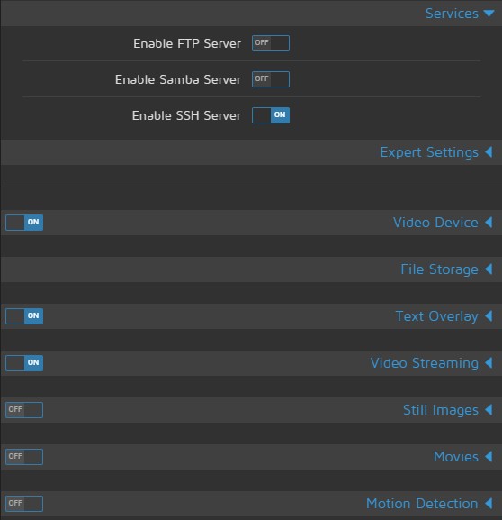 motionEyeOS configuración servicios